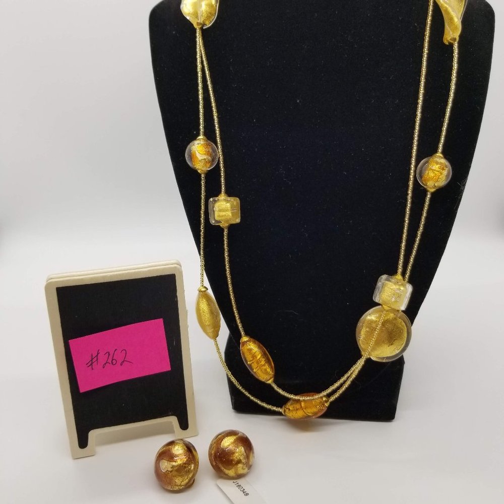 Hilary London Murano glass necklace with cordinating clip on earrings